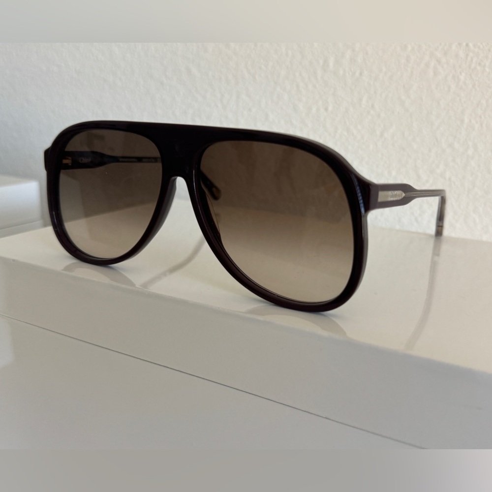 Chloe Dannie Brown Burgundy Gradient Aviator Sunglasses CH0128S NWOT - RARE - Picture 10 of 14